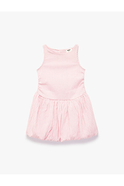 Koton Φόρεμα με λαιμόκοψη ποδηλάτου, βαμβακερή επένδυση, αμάνικο και καρό