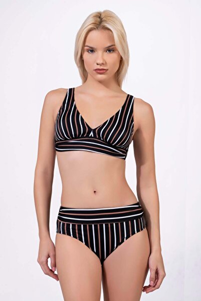 Endeep Women's Striped Patterned Gathering Bikini Set