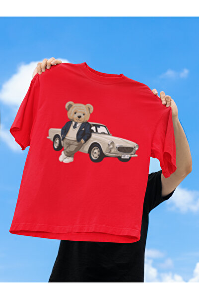 MG Car Bear Printed Circular Neck Cotton Oversize Fit Unisex Short Sleeve Tshirt