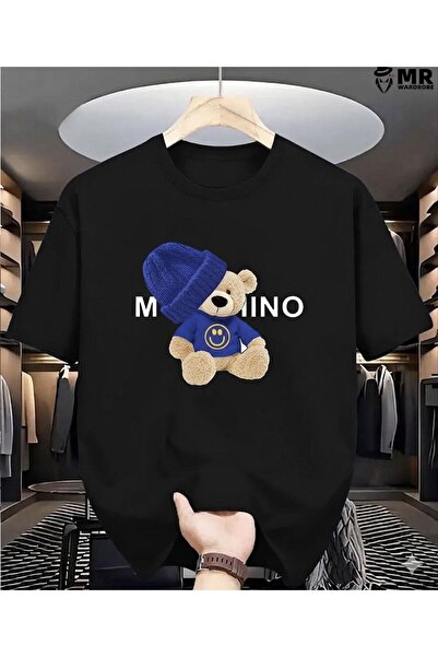 LELVANİ Women Bear Print Crew Neck Cotton T-Shirt