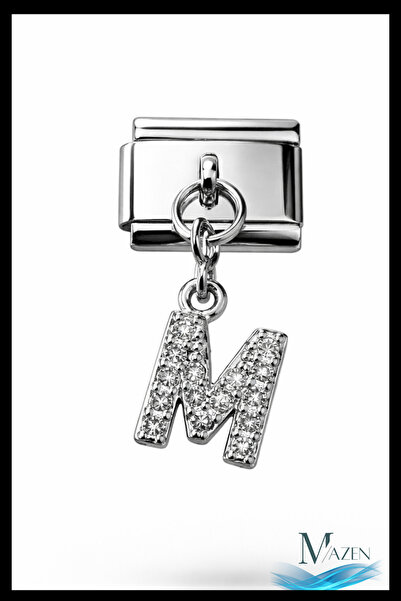 MAZEN Italian Charm Bracelet with Letter m and Zircon Stone |   Steel |   Shi...