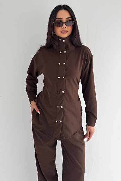 Noa&Noa طقم نسائي من قطعتين - قميص بتفاصيل أزرار وبنطلون واسع الساق