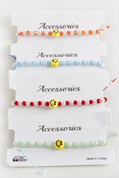 ZERO LAND Nrzsnt Emoji Pearl Crystal Macrame Rope Bracelet (211638) - Orange