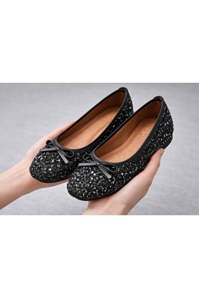 AYAKCİTY حذاء ماري جين باليه مزين بالترتر اللامع، حذاء يومي أنيق بإبزيم ونعل طبي