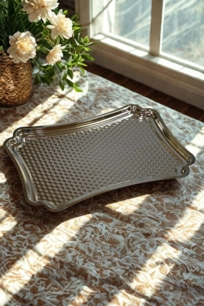 Ahinur Mutfak Steel Serving Tray, Does Not Leave Fingerprints, Silver Promise...