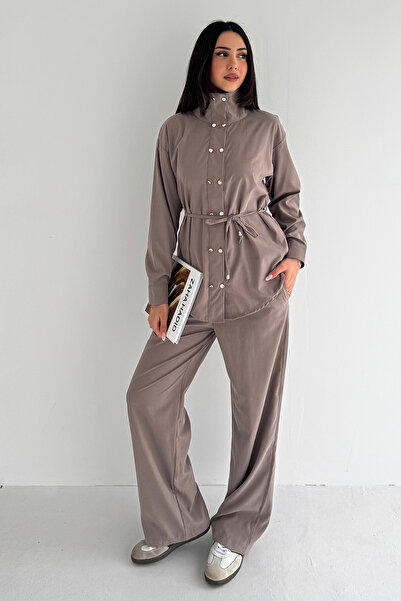 Noa&Noa طقم نسائي من قطعتين - قميص بتفاصيل أزرار وبنطلون واسع الساق