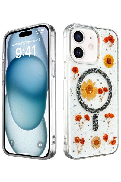 Generic Brand حافظة Newface لهاتف iPhone 12 Daisy Glitter Magsafe - أسود