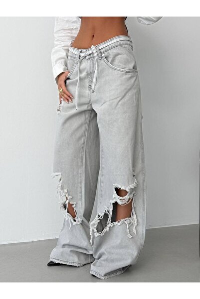 DENİKK Trend Special Design Wide Leg Jean Ripped Detail Pants-Custom Design W...