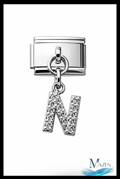MAZEN Italian Charm Bracelet with Letter N and Zircon Stone |   Steel |   Shi...