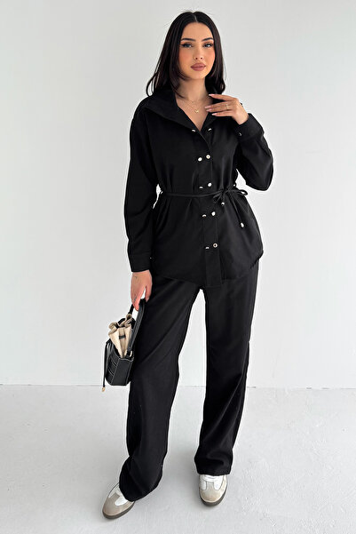 Noa&Noa طقم نسائي من قطعتين - قميص بتفاصيل أزرار وبنطلون واسع الساق