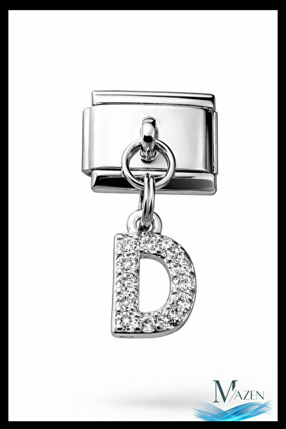 MAZEN Italian Charm Bracelet with Letter D and Zircon Stone |   Steel |   Shi...