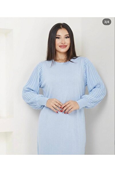 moda dıcasso Modern Balloon Sleeve Detailed Embellished Dress Cold Yarn Knitw...