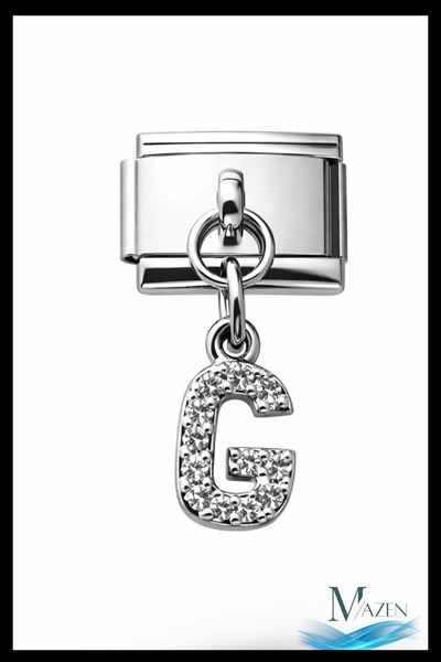MAZEN Italian Charm Bracelet with Letter g and Zircon Stone |   Steel |   Shi...