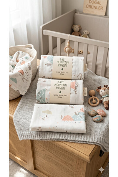 ReginaU Çok Amaçlı Müslin Örtü 3’lü Set, Müslin Yenidoğan Bebek Battaniyesi, ...