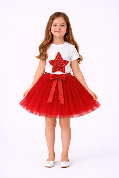 NOBLE STORE Κοριτσίστικο Σετ με Μπλουζάκι Αστέρια 23 Απριλίου και Φούστα Τούτ...