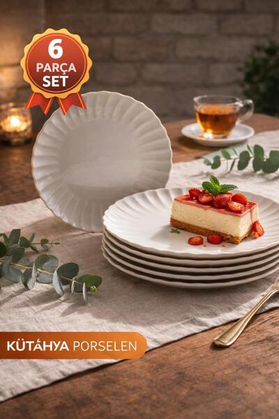 indirimdesiniz K Porselen Luz 6 Parça 21 cm Pasta Tabağı