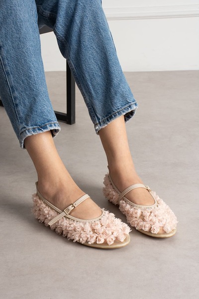 diclepolat Γυναικεία Μπεζ λουλουδάτα παπούτσια μπαλαρίνας από τούλι Γυναικεία...