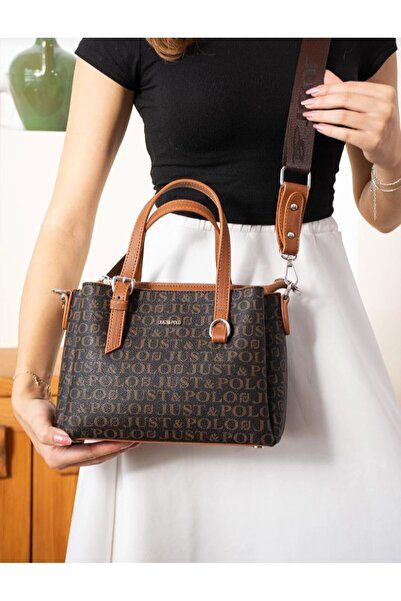 eflanmoda Just Polo Monogram Printed 4-Compartment Women's Hand and Shoulder Bag