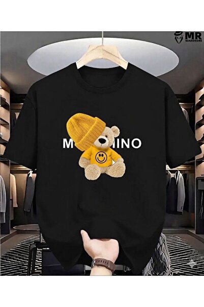 LELVANİ Women Bear Print Crew Neck Cotton T-Shirt