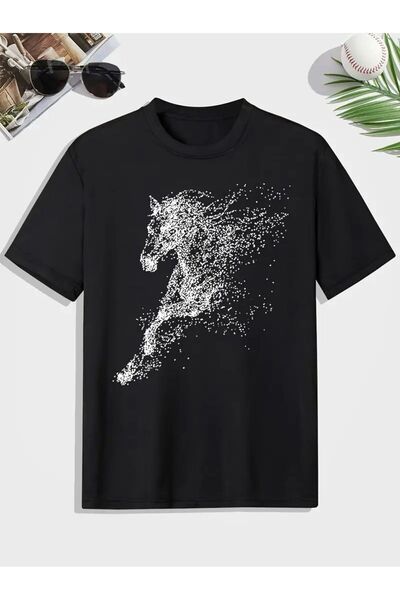 CLASSY.MODA Υπερμεγέθες μπλουζάκι με στάμπα αλόγου - Γραφικό με σχέδιο κουκκίδων