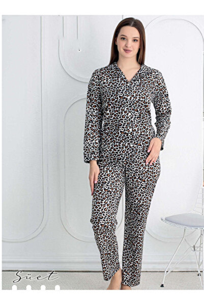 Modella Life Γυναικείο εποχιακό σετ πιτζάμες από σουέτ με γιακά και κουμπιά σ...