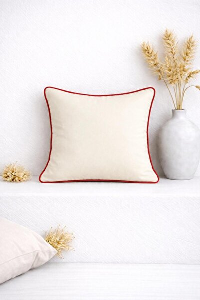 Ases Design غطاء وسادة مزخرف - أنيق باللونين الكريمي والأحمر