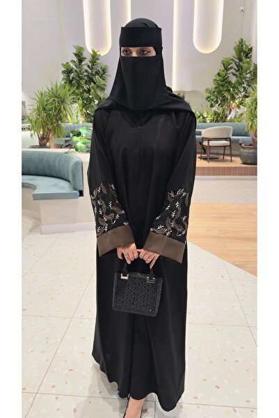 Ratan عبايه قماش لمار على كم مطرز صفطه زرار امام