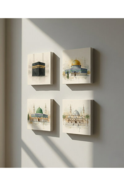 Etniky 4'lü Kabe Mescid-i Aksa Medine Kudüs Dekoratif Taş Tablo Seti 10x10cm ...