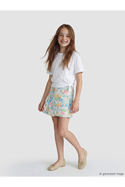 LC Waikiki Nevavm Ecru Floral Patterned Girl's Shorts Skirt with Difference -...