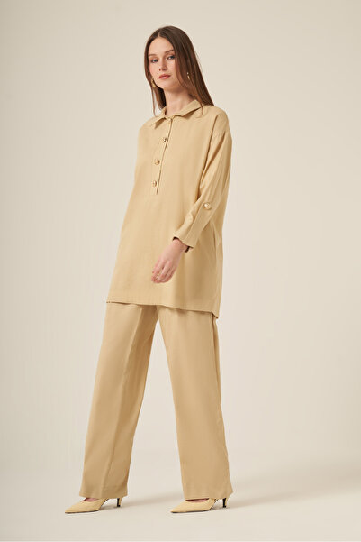 FTZ WOMEN Γυναικείο σετ λινό Tensel κίτρινο 31308