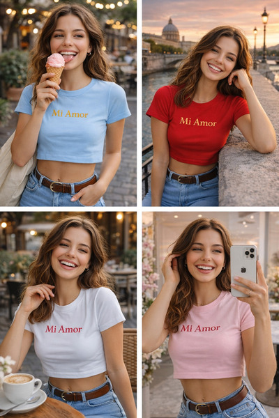 Toum Mi Amor Slogan Printed Belt Length Crop Top