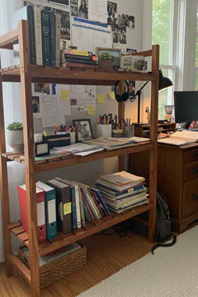 EkaWood Modern Doğal Ahşap Raflı Kitaplık - Antre, Salon, Balkon Düzenleyici Raf