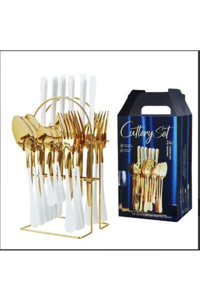 SimpluAcasa 24-Piece Luxury Stainless Steel Cutlery Set with Metal Stand