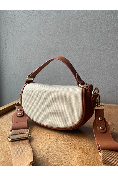 Miesse Tan Linen Women's Half Moon Hand and Shoulder Bag