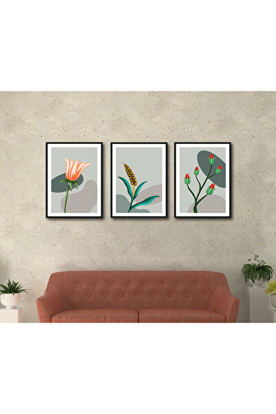 M&H Quality Trend Botanical Wall Painting Set of 3 – Stylish Mdf Decor with F...