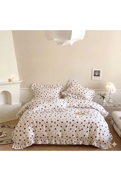 EVA Set cuvertură de pilota cu volane și model inimioare, dimensiune dublă / ...