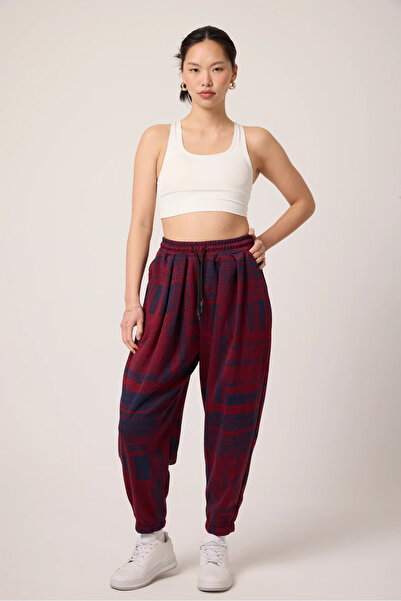 SUPERBLUE Women's Street Style Patterned Jacquard Sports Shalwar Trousers