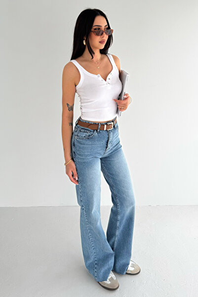 Noa&Noa Дамски дънки с висока талия и широки крачоли – Модерна кройка от деним