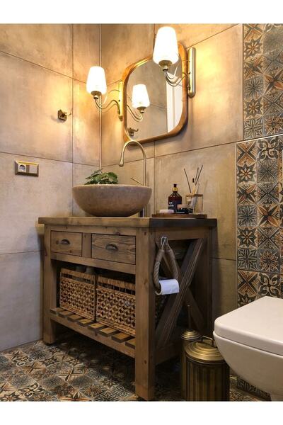 FeyzaDesign Lacivert Masif Ahşap Dresuar Banyo Dolabı 80x100 cm