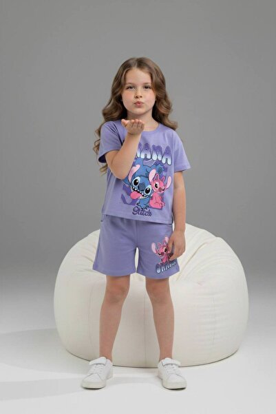 Yağmur Giyim PJKSKTStittcch Κοριτσίστικο κοντομάνικο σετ με σορτς με σχέδια 6588