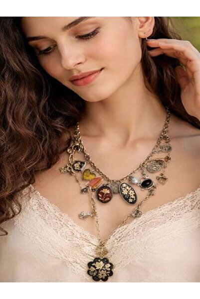 Unzilee Vintage Charm Necklace – Antique Gold Women's Necklace with Multiple ...
