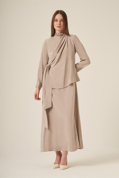 FTZ WOMEN Rochie de damă din fibre naturale cu guler Stone 31317