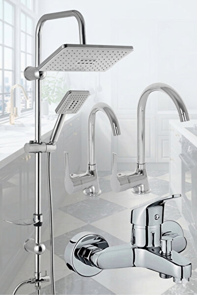 Tinsmith Delta Krom 4 Parça Banyo Mutfak Evye Lavabo Batarya Musluk Seti Duş ...