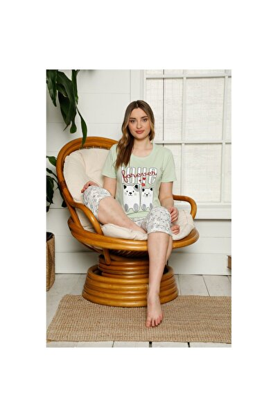 BOYRAZ Γυναικεία βαμβακερή πυτζάμα, πράσινο μπλουζάκι με στάμπα  "Love " και ...