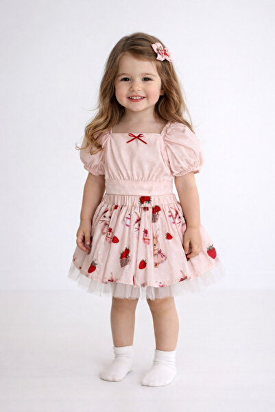 Cumino Bella Pembe Kız Çocuk 2'li Takım Crop Bluz & Çilek Desenli Etek