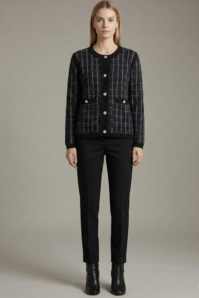 FTZ WOMEN Women's Glitter Detailed Beard Cardigan Black 20962