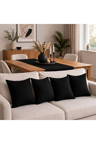 ÖZDAĞ HOME CONCEPT Black Runner and Throw Pillow Set – 43X43 cm Throw Pillow ...