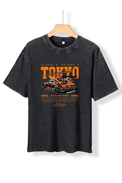 LAND MODA Μπλουζάκι Unisex Tokyo Car με στάμπα, μαύρο, 100% βαμβάκι, γραφικό ...