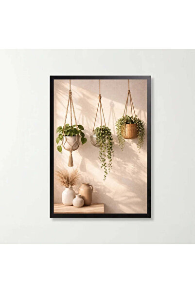 OEM Tablou decorativ botanic cu ghivece suspendate, 21 x 29.7 cm, rama neagra