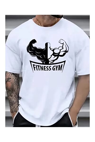 AEMİ Tricou unisex cu imprimeu pentru fitness și sală, supradimensionat, cu g...